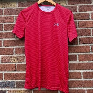 Under Armour Mens Heat Gear Compression Fitted Loose Shirt Red Stripe Size Small